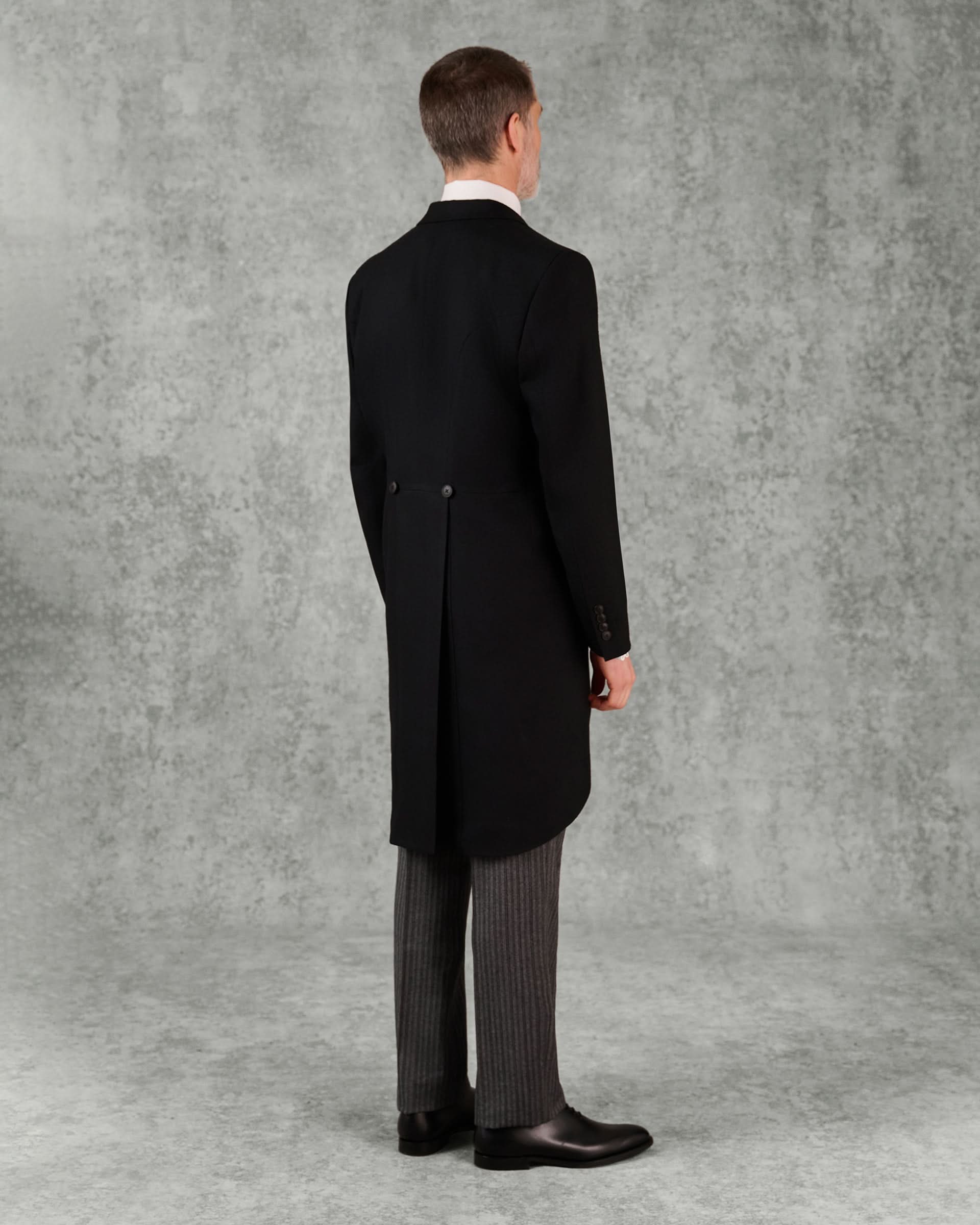 Cardale Wool Herringbone Morning Coat Black
