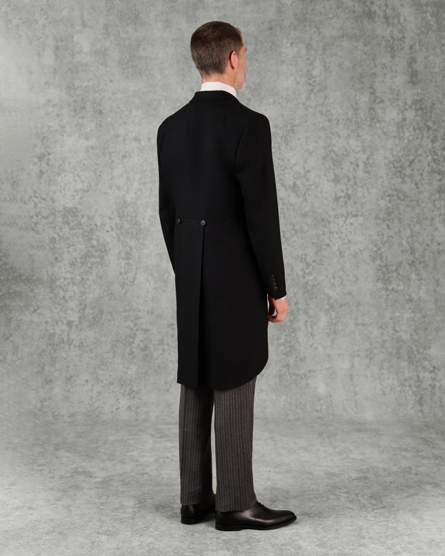 Cardale Wool Herringbone Morning Coat Black