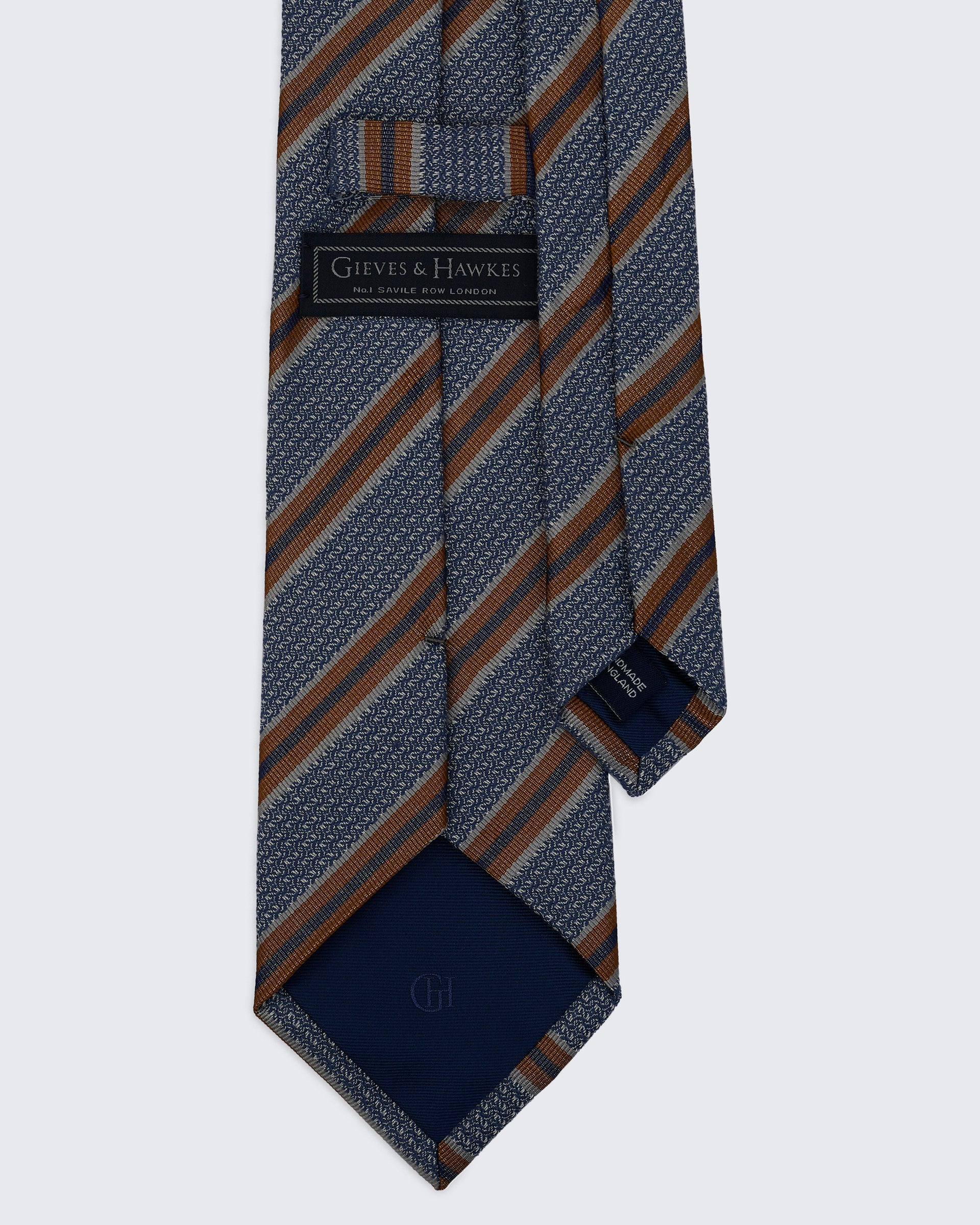 Carberry Silk &amp; Wool Brown &amp; Blue Stripe Tie