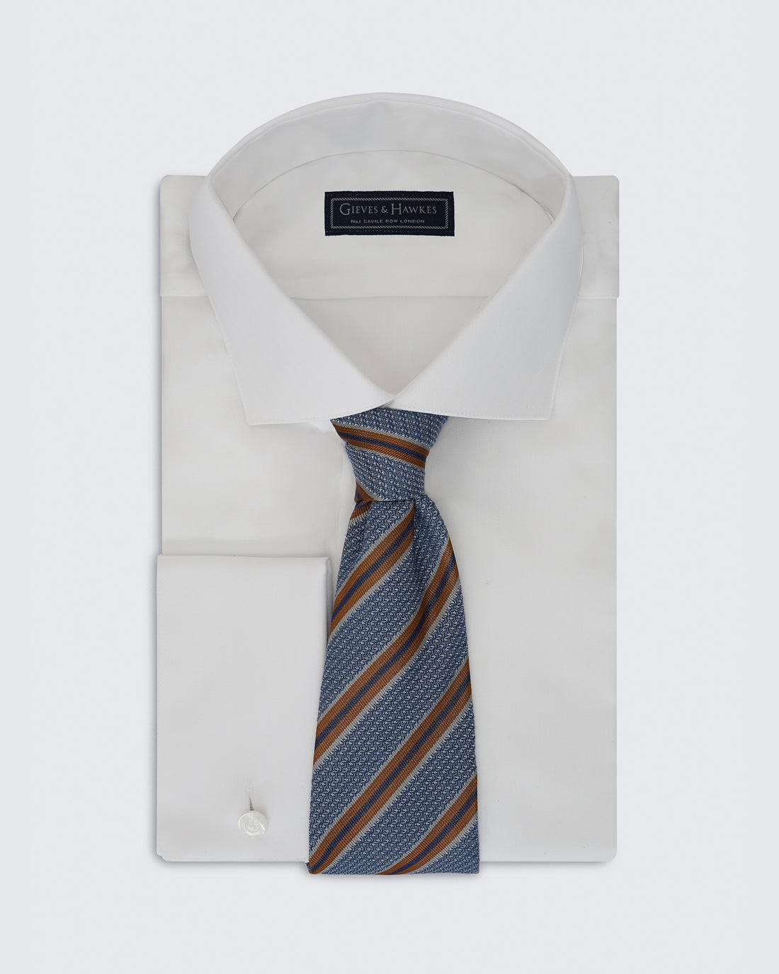 Carberry Silk &amp; Wool Brown &amp; Blue Stripe Tie