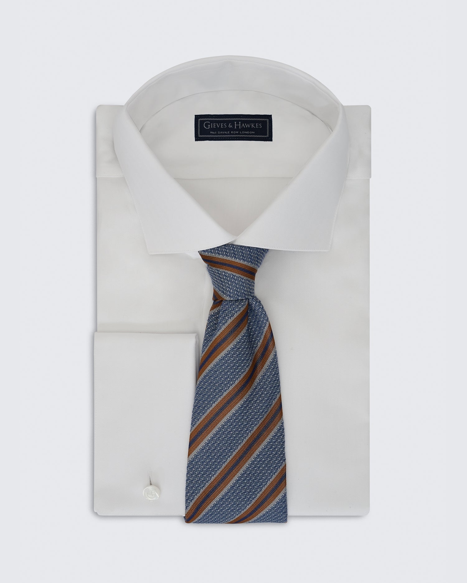 Carberry Silk &amp; Wool Brown &amp; Blue Stripe Tie