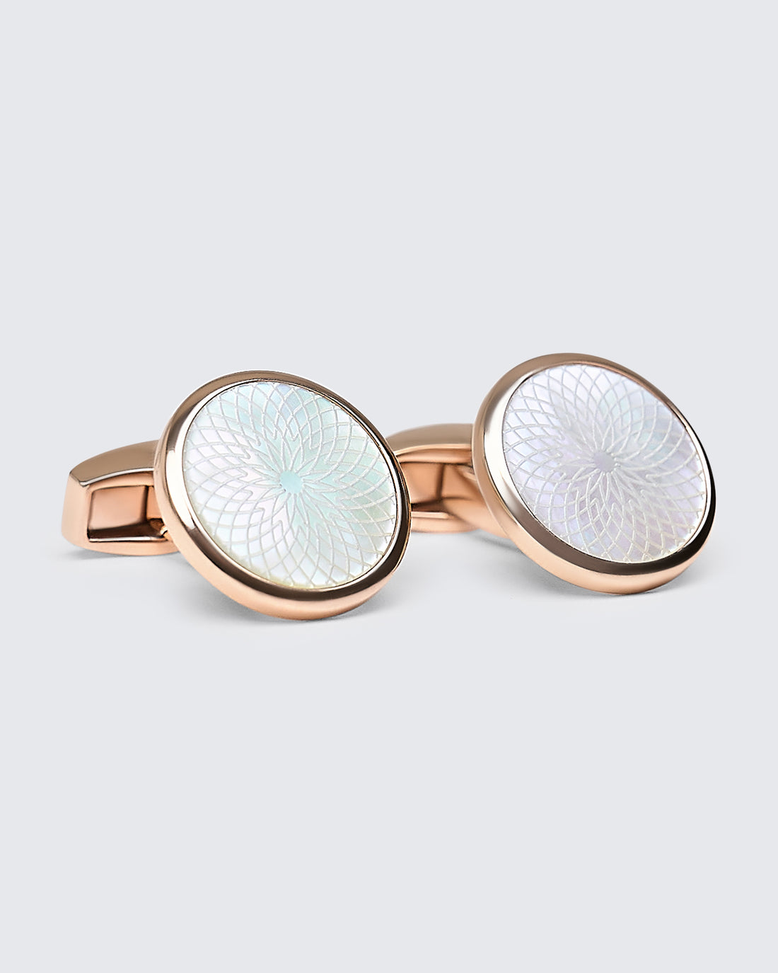 Guilloche Round Cufflink Rose Gold