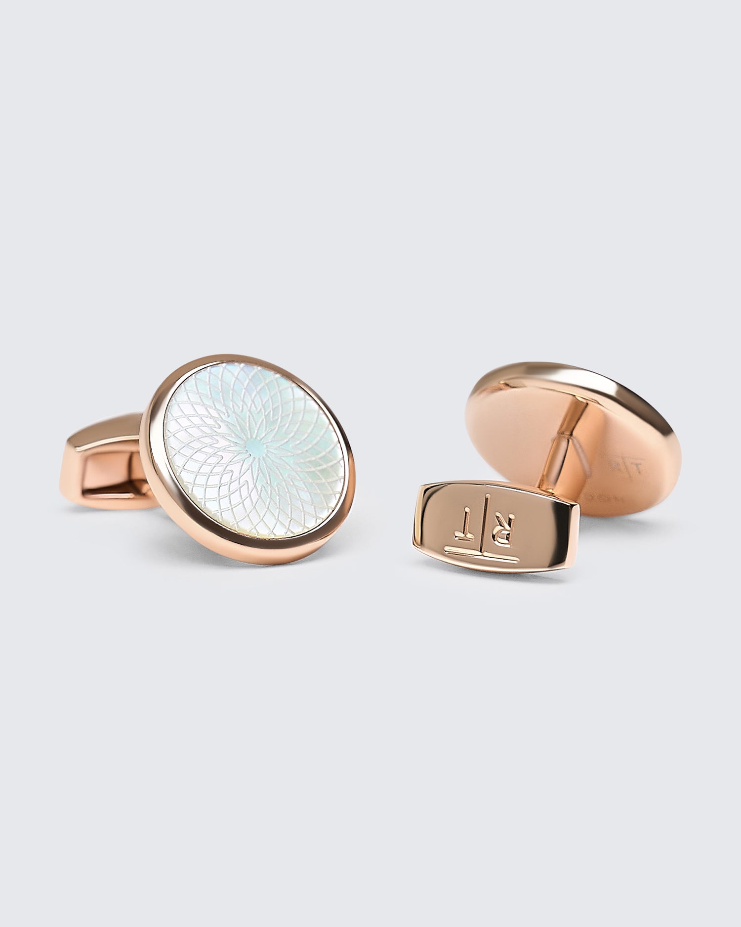 Guilloche Round Cufflink Rose Gold