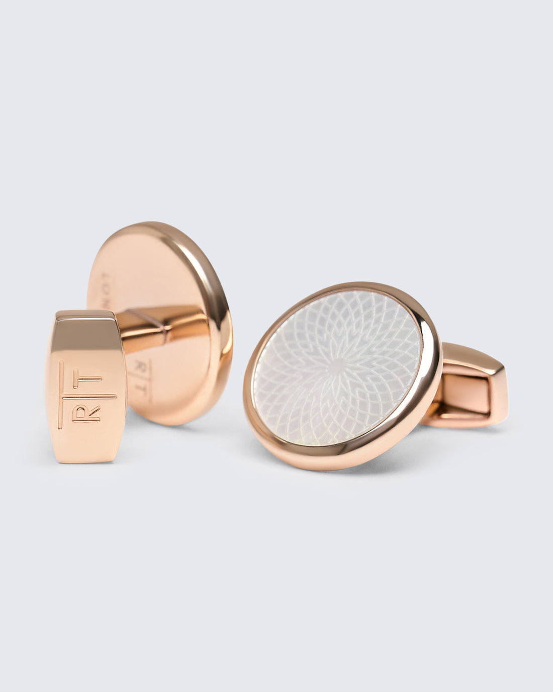 Guilloche Round Cufflink Rose Gold