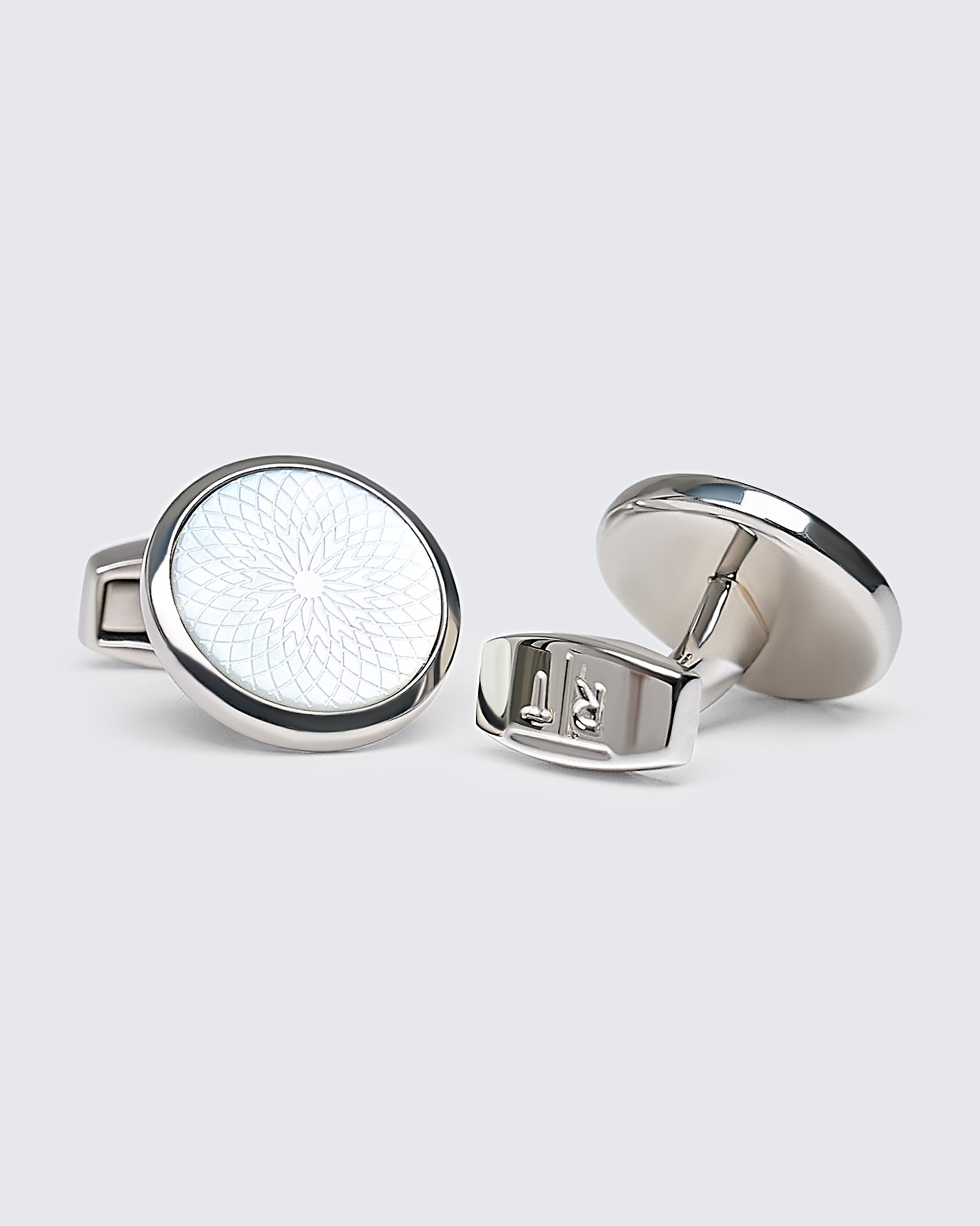 Guilloche Round Cufflink Silver