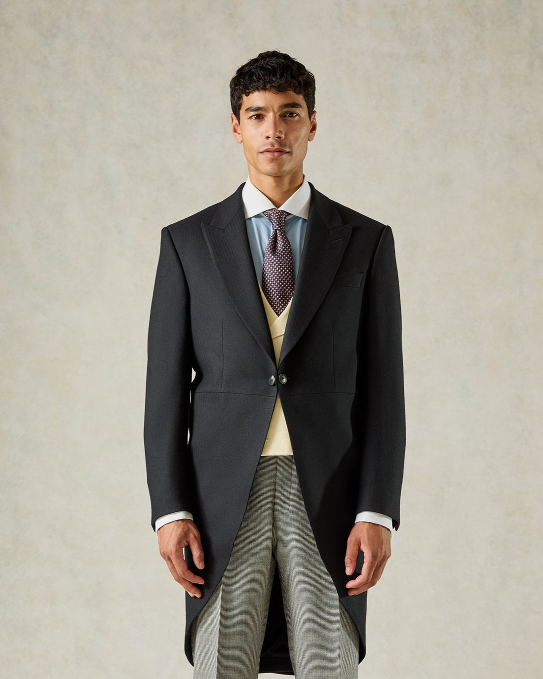 Cardale Wool Herringbone Morning Coat Black
