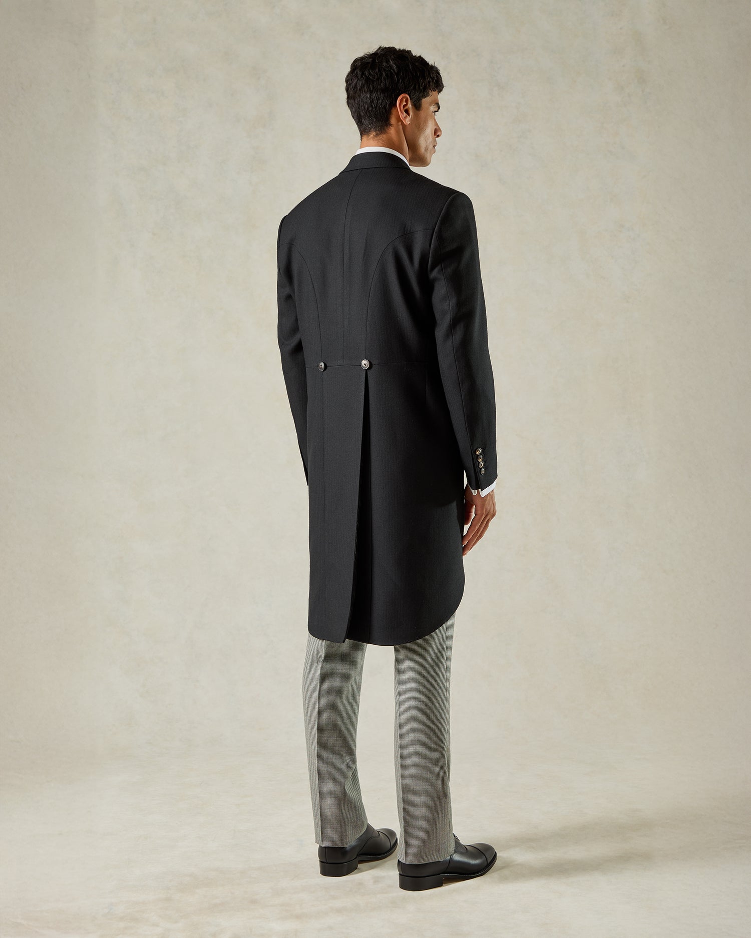 Cardale Wool Herringbone Morning Coat Black