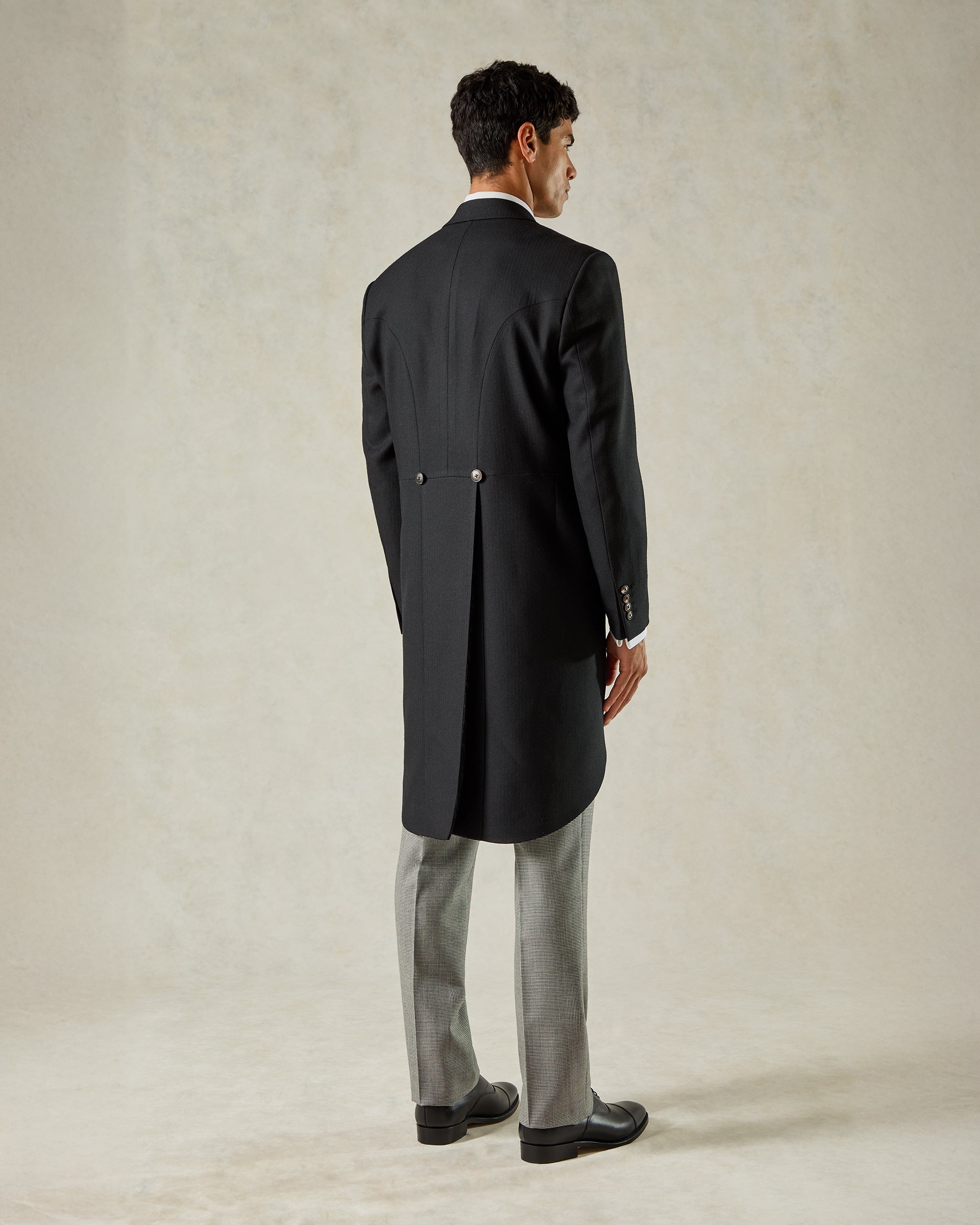 Cardale Wool Herringbone Morning Coat Black