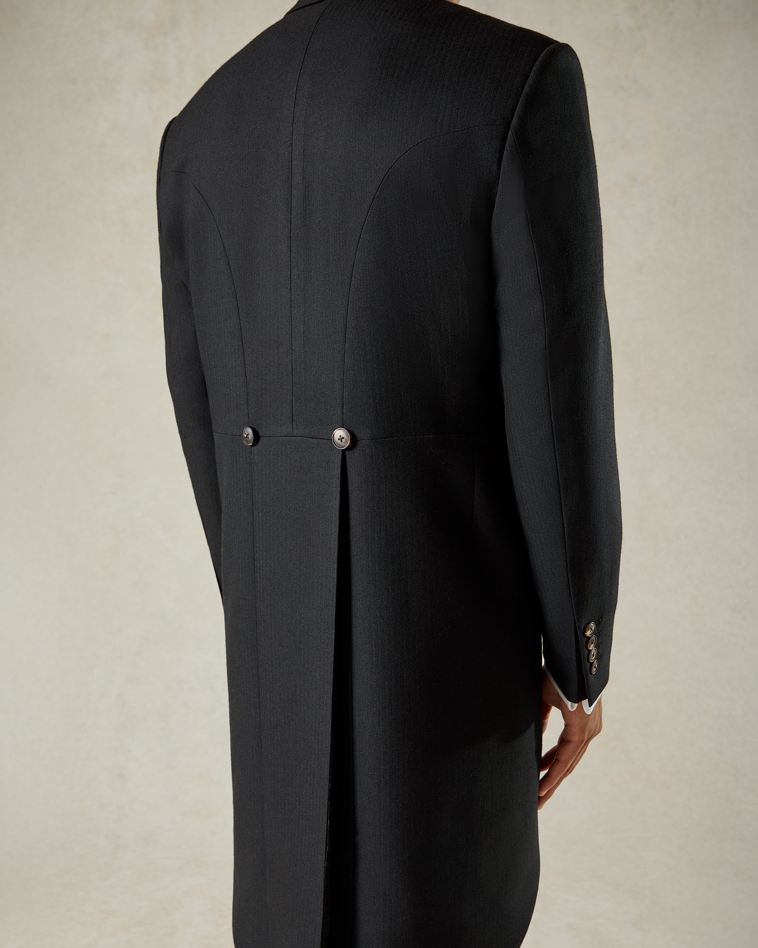 Cardale Wool Herringbone Morning Coat Black