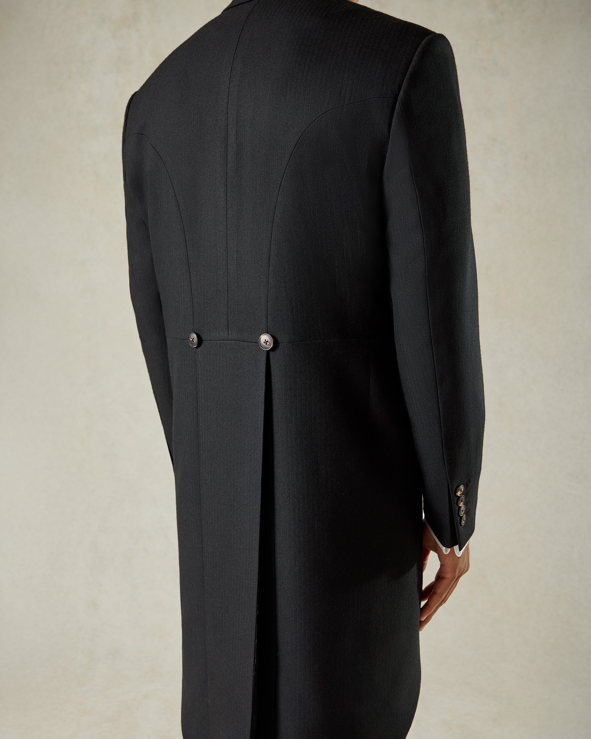 Cardale Wool Herringbone Morning Coat Black