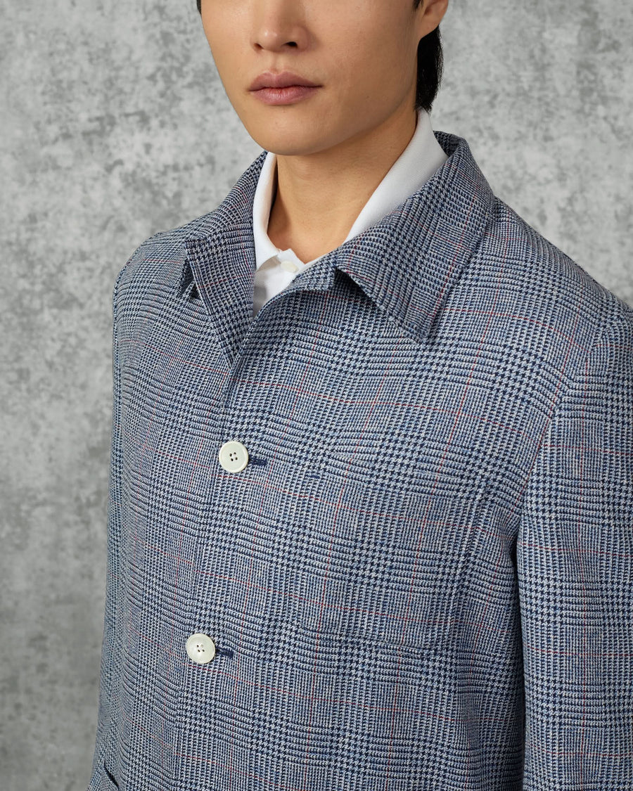 Collins Wool & Silk Checked Shaket Navy