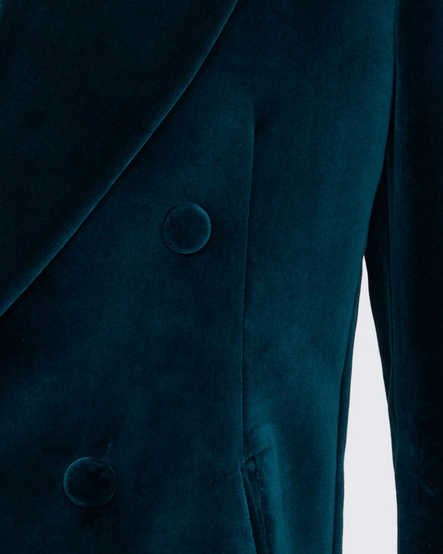 Dennis Cotton Velvet Double Breasted Dress Jacket Teal