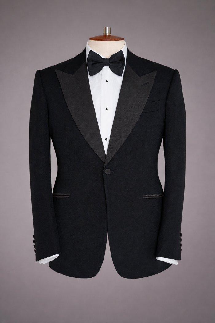 Men's single breasted black barathea dinner suit, Peak Lapels, Jetted pockets...