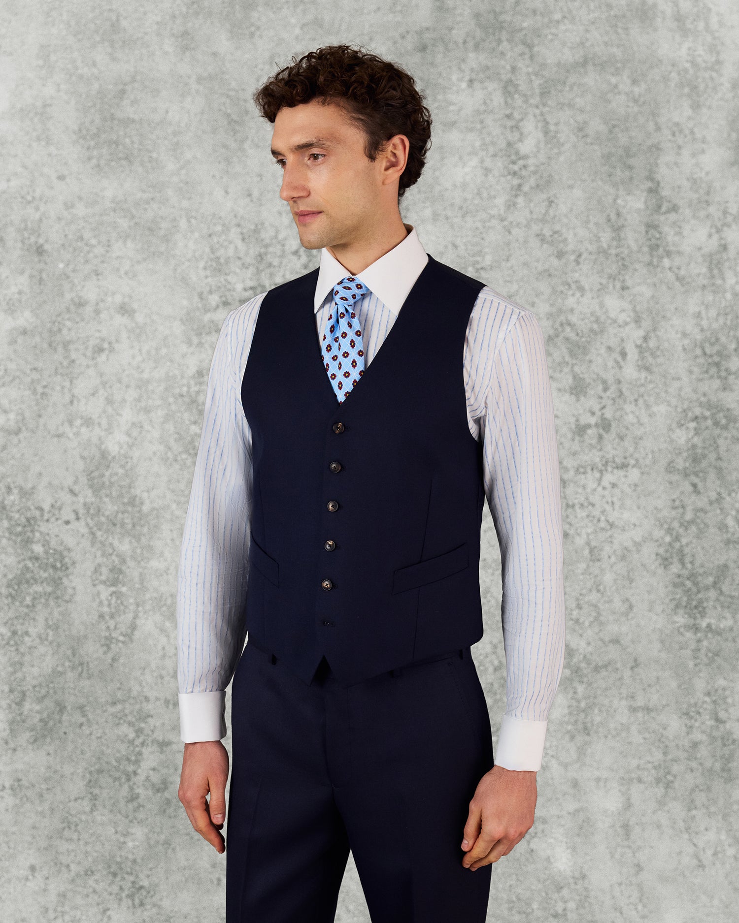 Doughty Wool Twill Suit Waistcoat Navy
