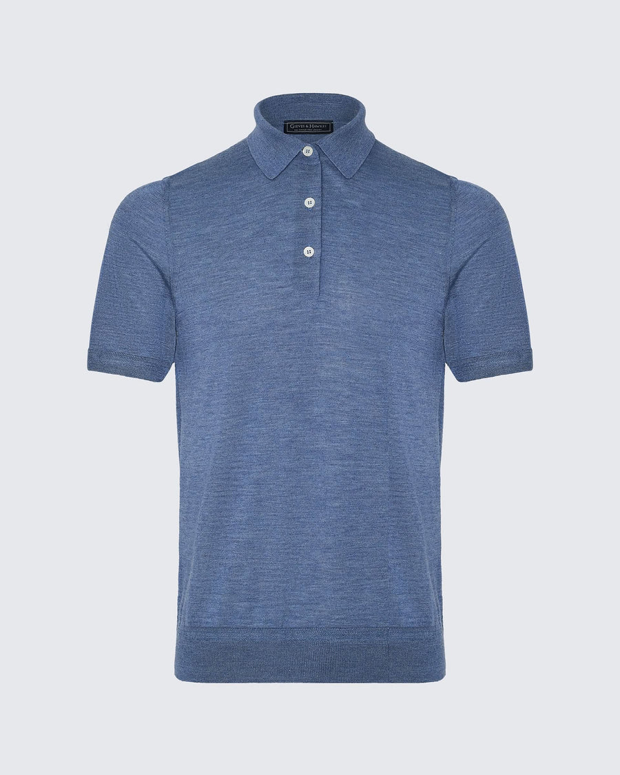 Dicken Merino Wool Silk Cashmere Polo Shirt Light Blue