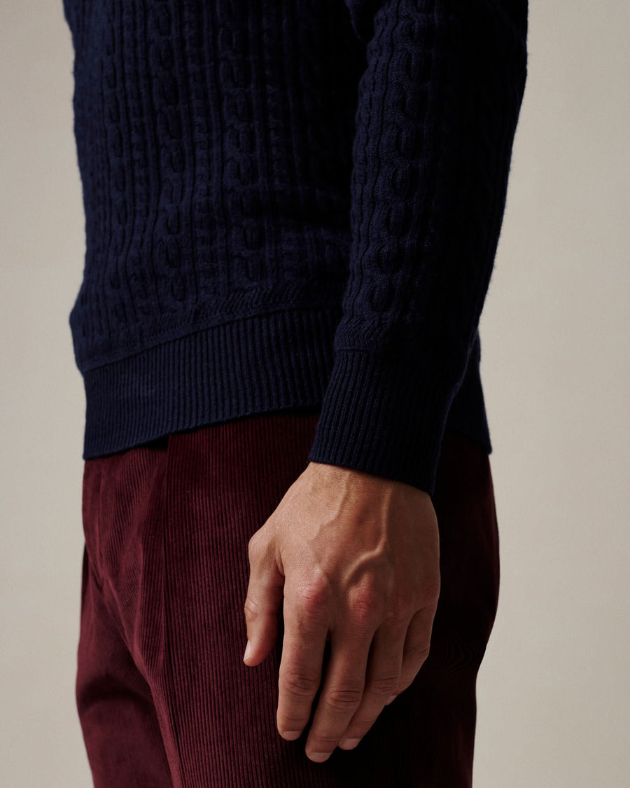 Rae Cable Merino Wool & Cashmere Quarter Zip Jumper Navy