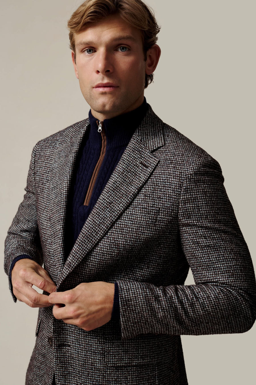 Cartney Puppytooth Wool Alpaca & Nylon Blazer