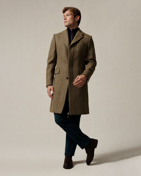 Garth Car Coat Herringbone Green