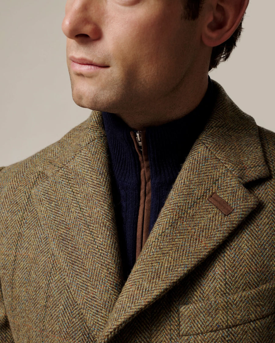 Garth Car Coat Green Herringbone