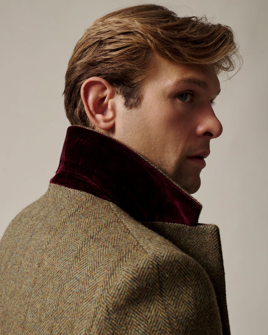Garth Car Coat Green Herringbone