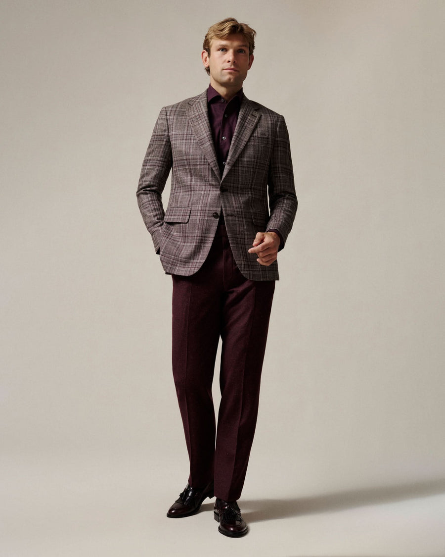 Tavish Check Virgin Wool & Silk Blazer Burgundy
