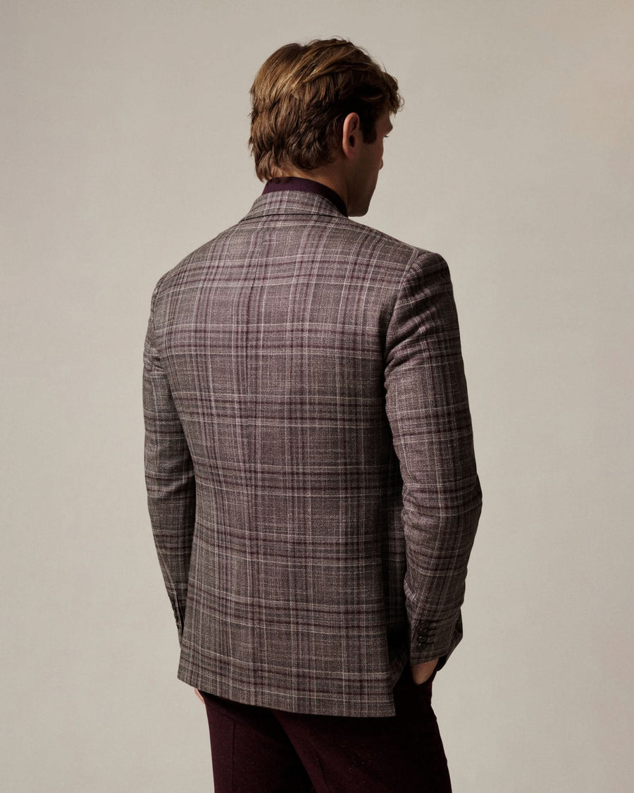 Tavish Check Virgin Wool & Silk Blazer Burgundy