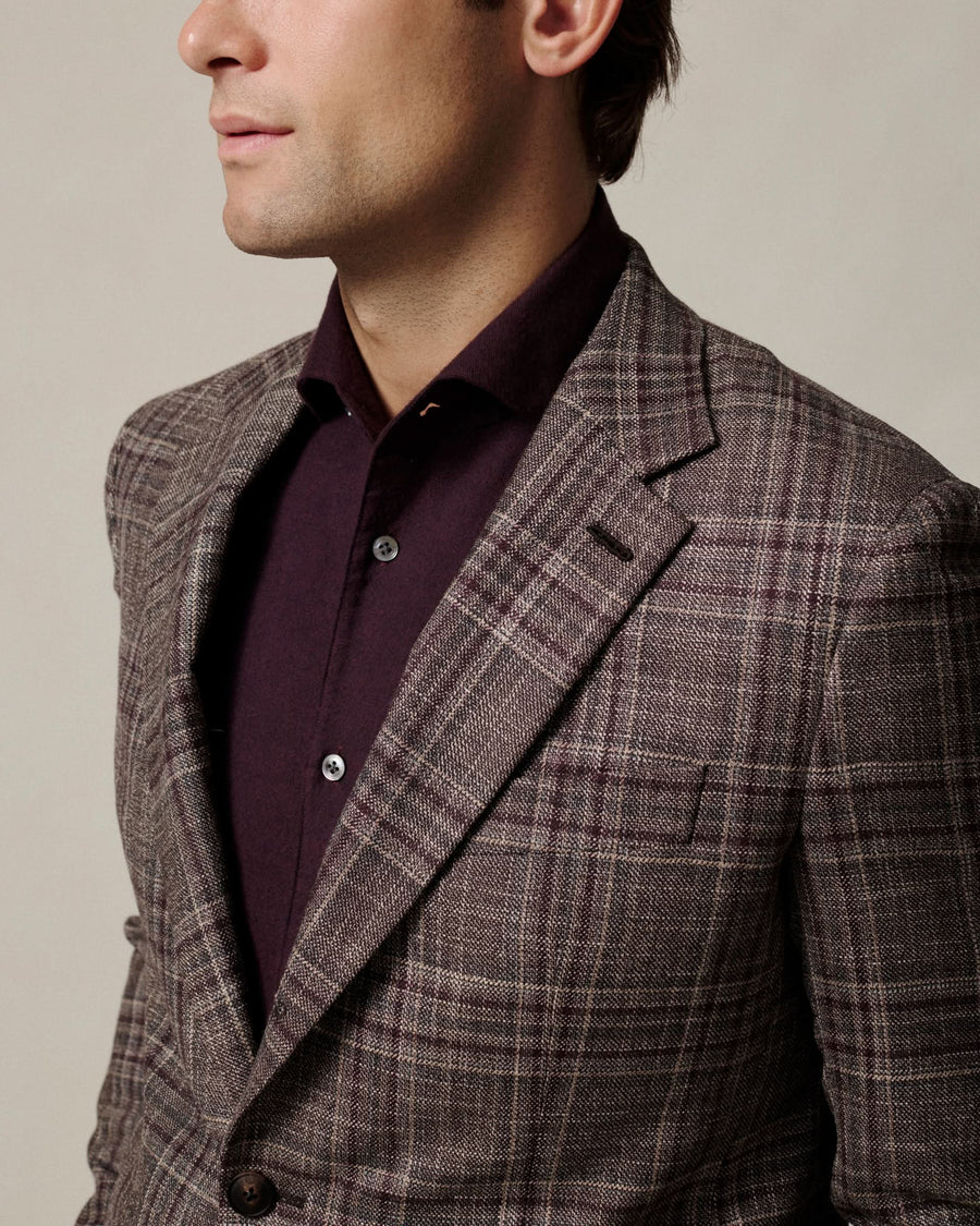 Tavish Check Virgin Wool & Silk Blazer Burgundy