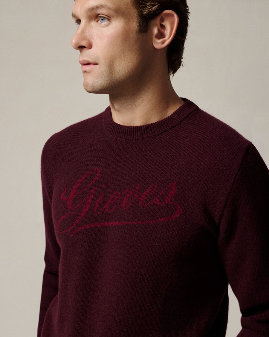 Wattie Gieves Logo Merino Wool Crew Jumper Burgundy