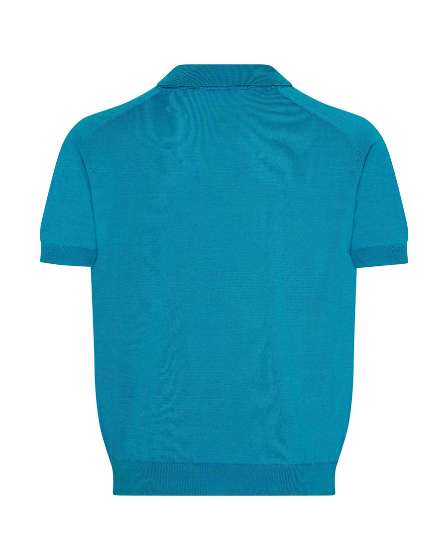 Elliott Merino Wool Silk & Cashmere Knit Polo Teal