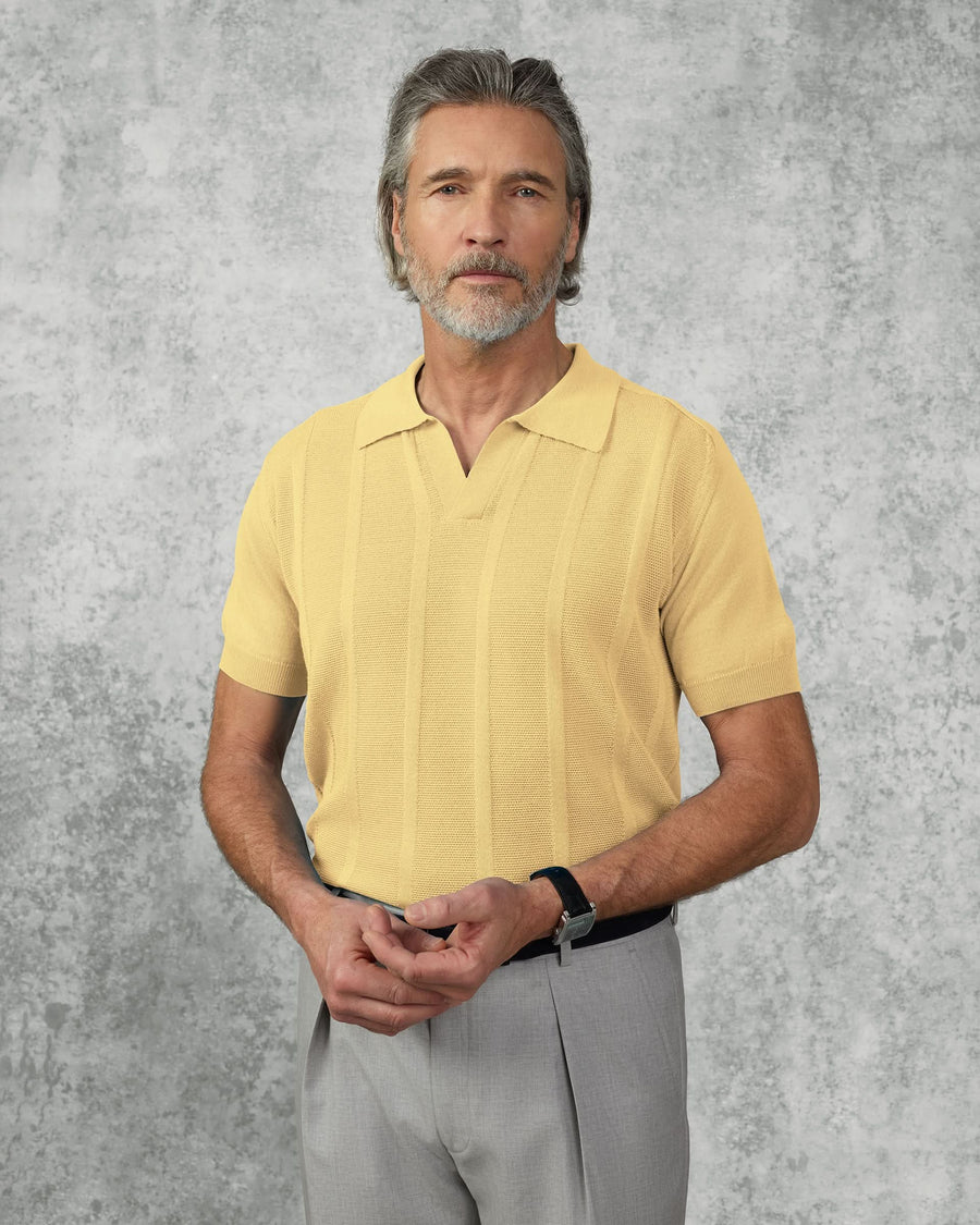 Elliott Merino Wool Silk & Cashmere Knit Polo Yellow