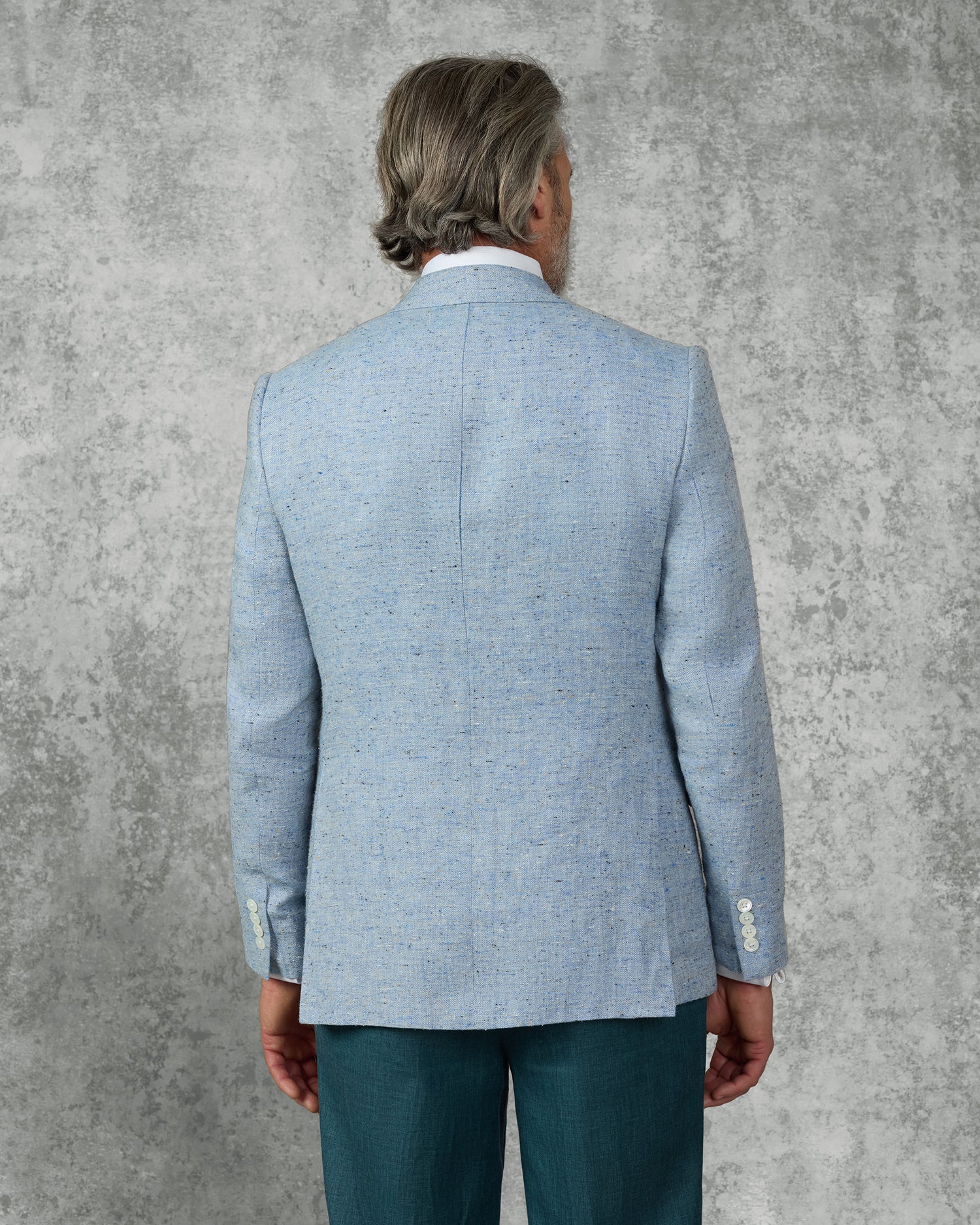 Felton Linen Silk Cotton &amp; Virgin Wool Textured Blazer Light Blue