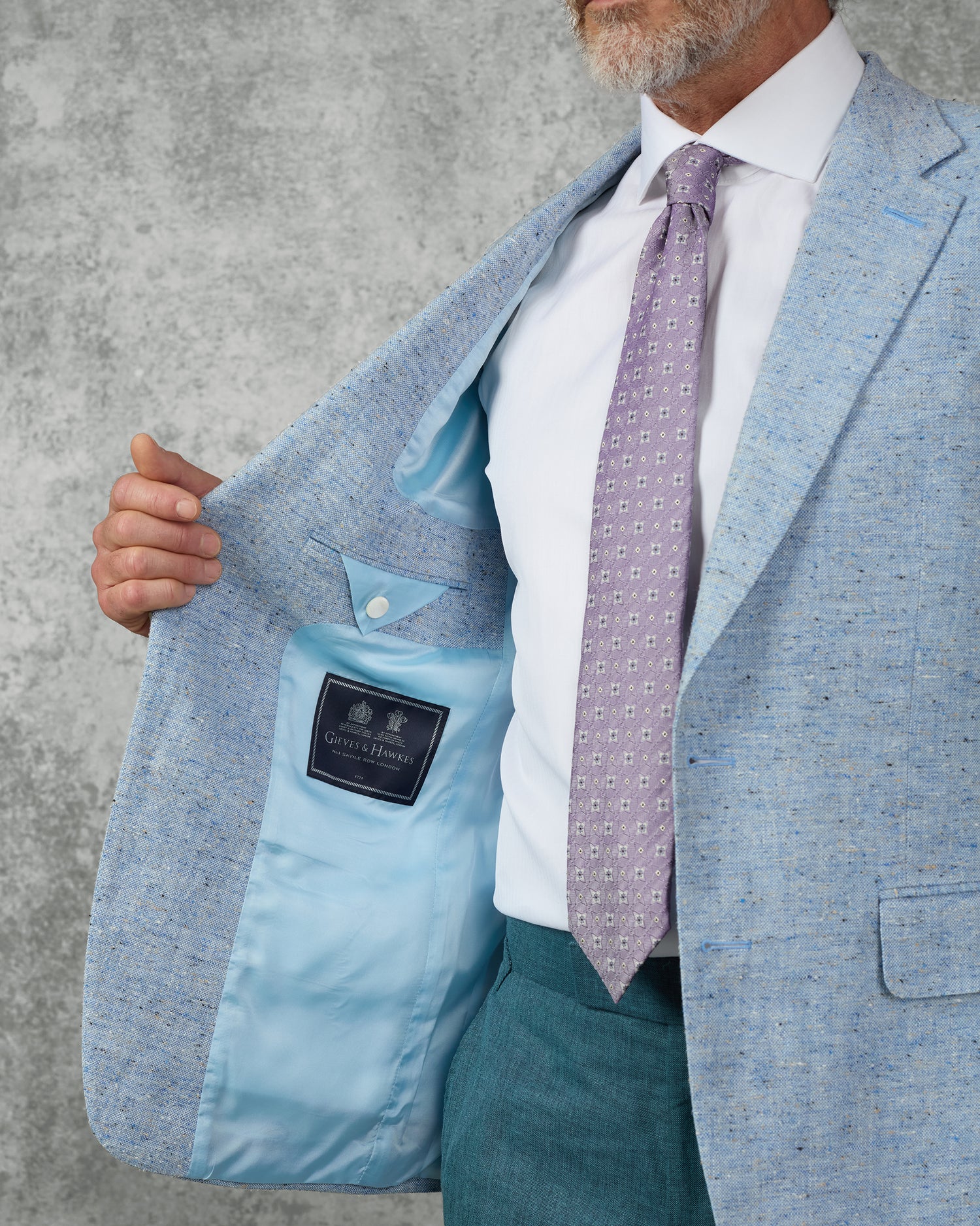 Felton Linen Silk Cotton &amp; Virgin Wool Textured Blazer Light Blue