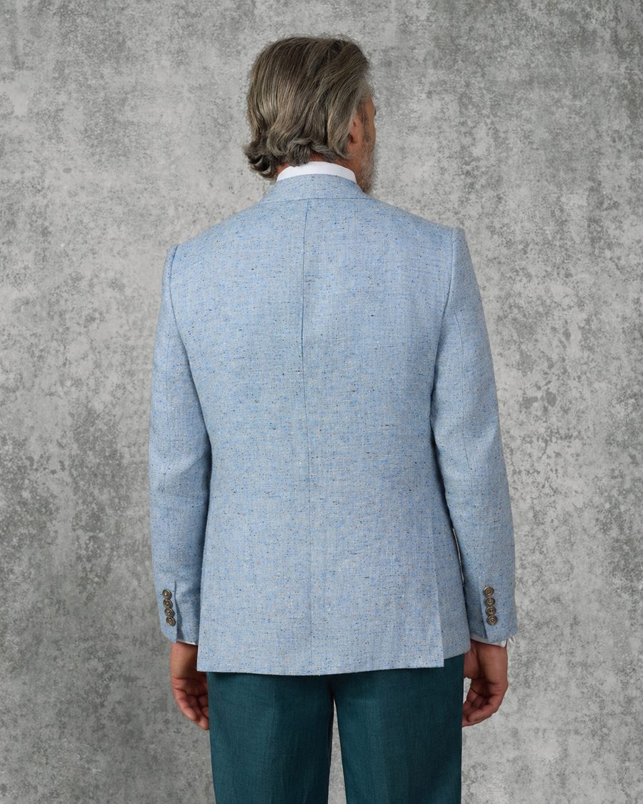 Felton Linen Silk Cotton & Virgin Wool Textured Blazer Light Blue