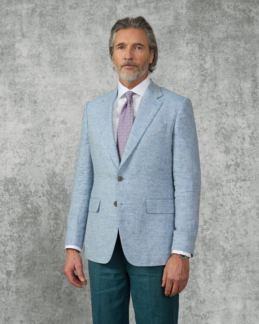 Felton Linen Silk Cotton &amp; Virgin Wool Textured Blazer Light Blue
