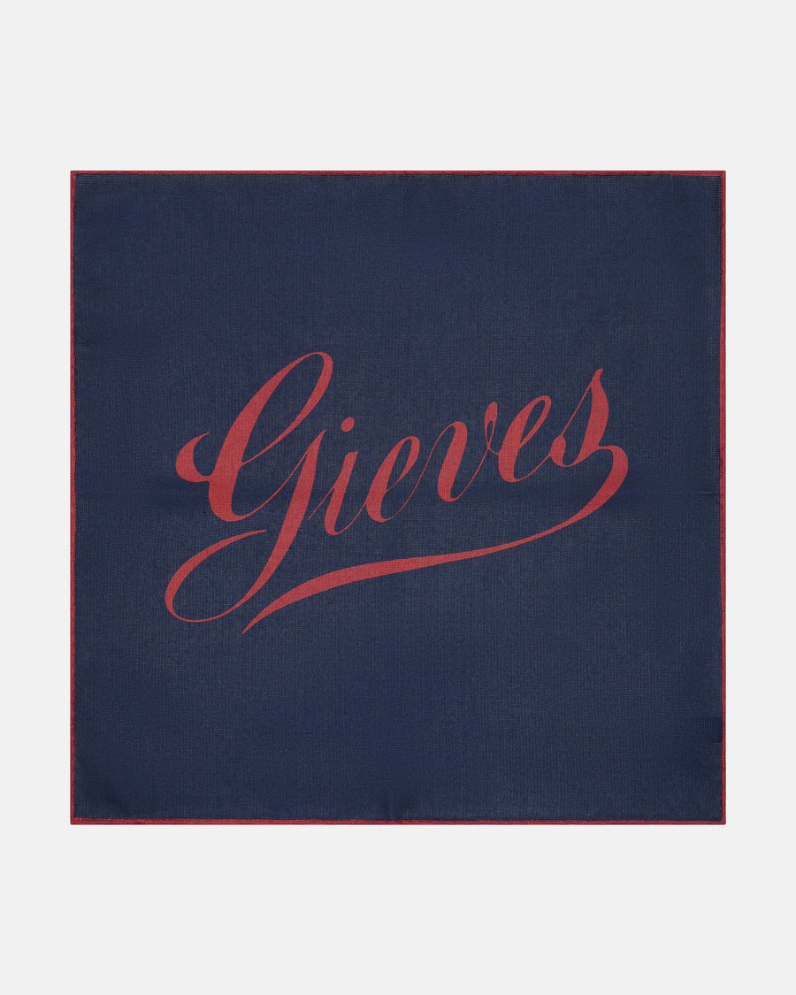 Fisher Double Faced Archive Logo Silk Pocket Square Navy