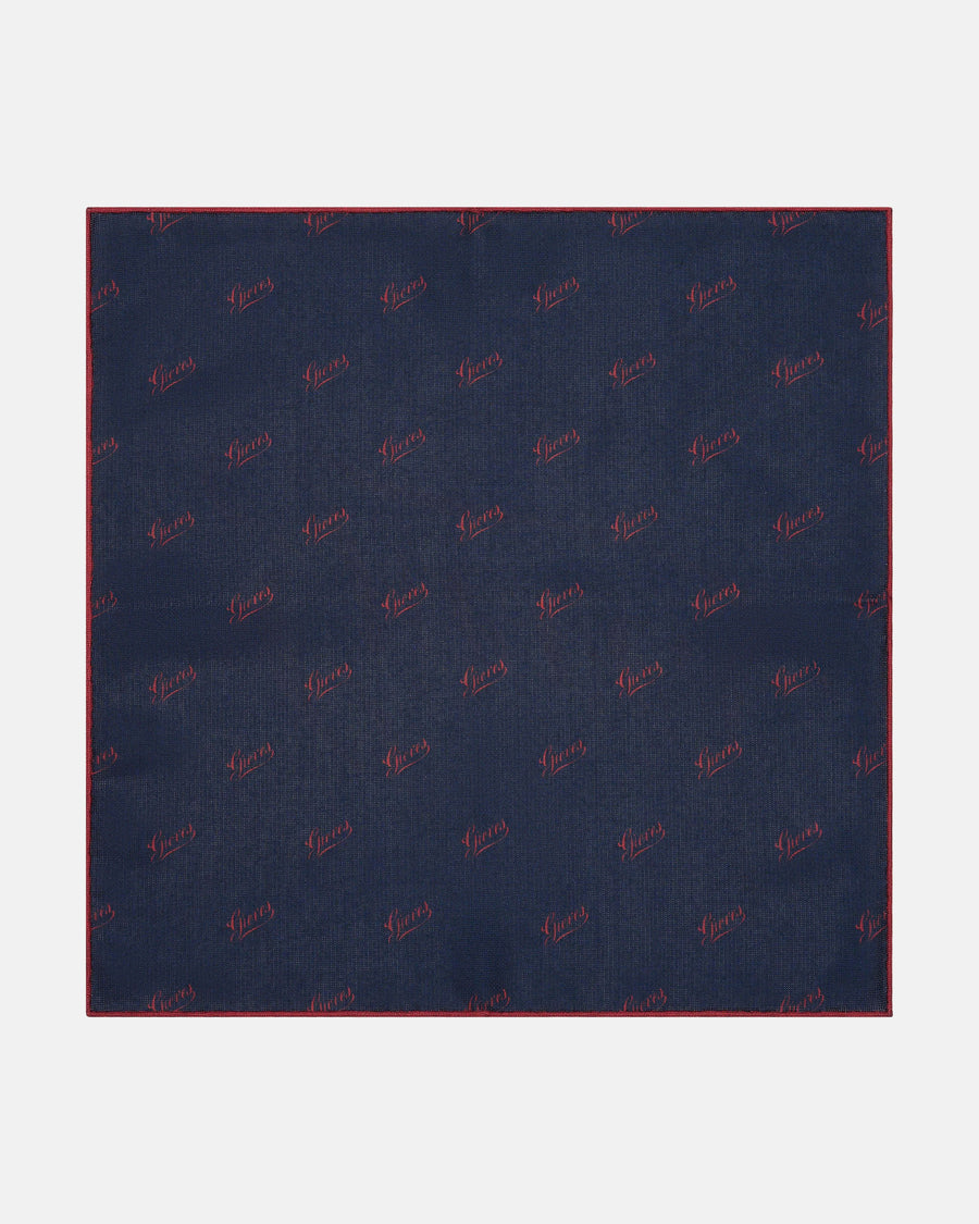 Fisher Double Faced Archive Logo Silk Pocket Square Navy