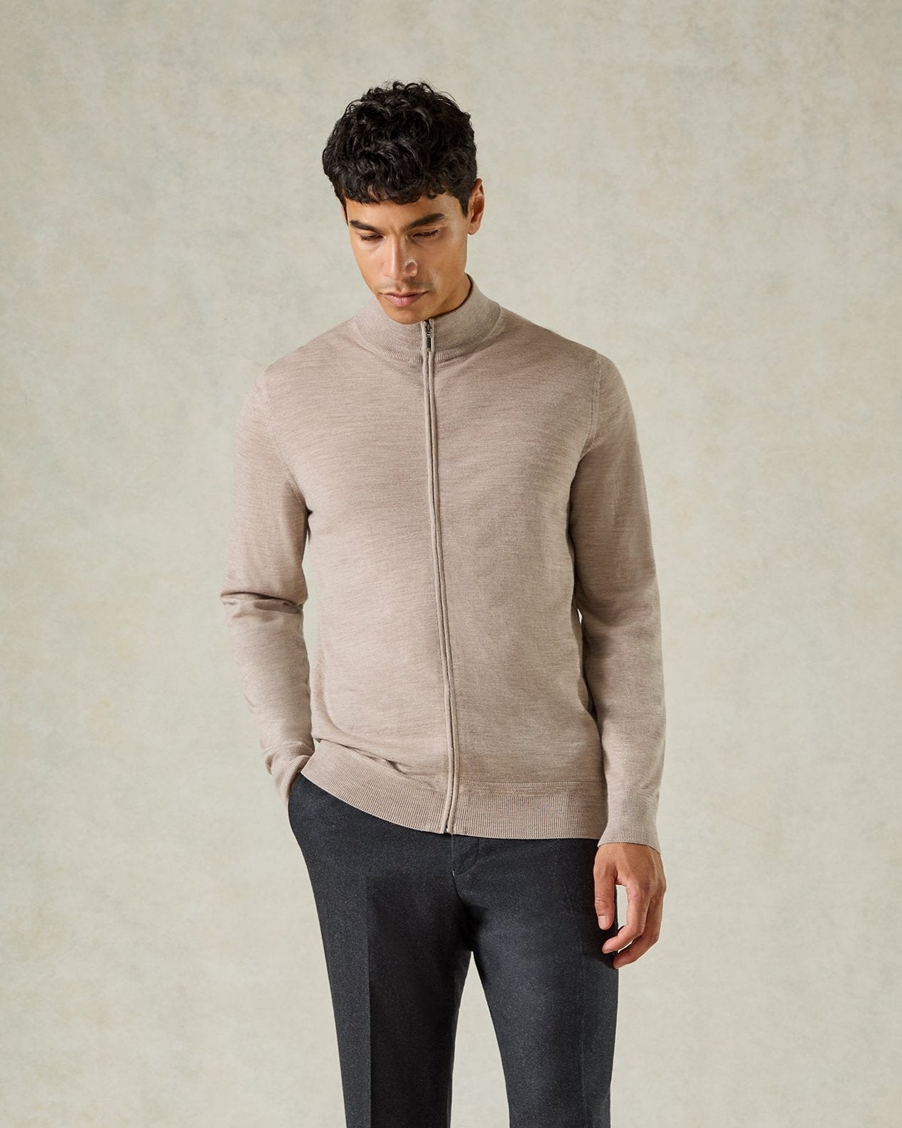 Fraser Ultrafine Merino Wool Full Zip Merino Knit Stone
