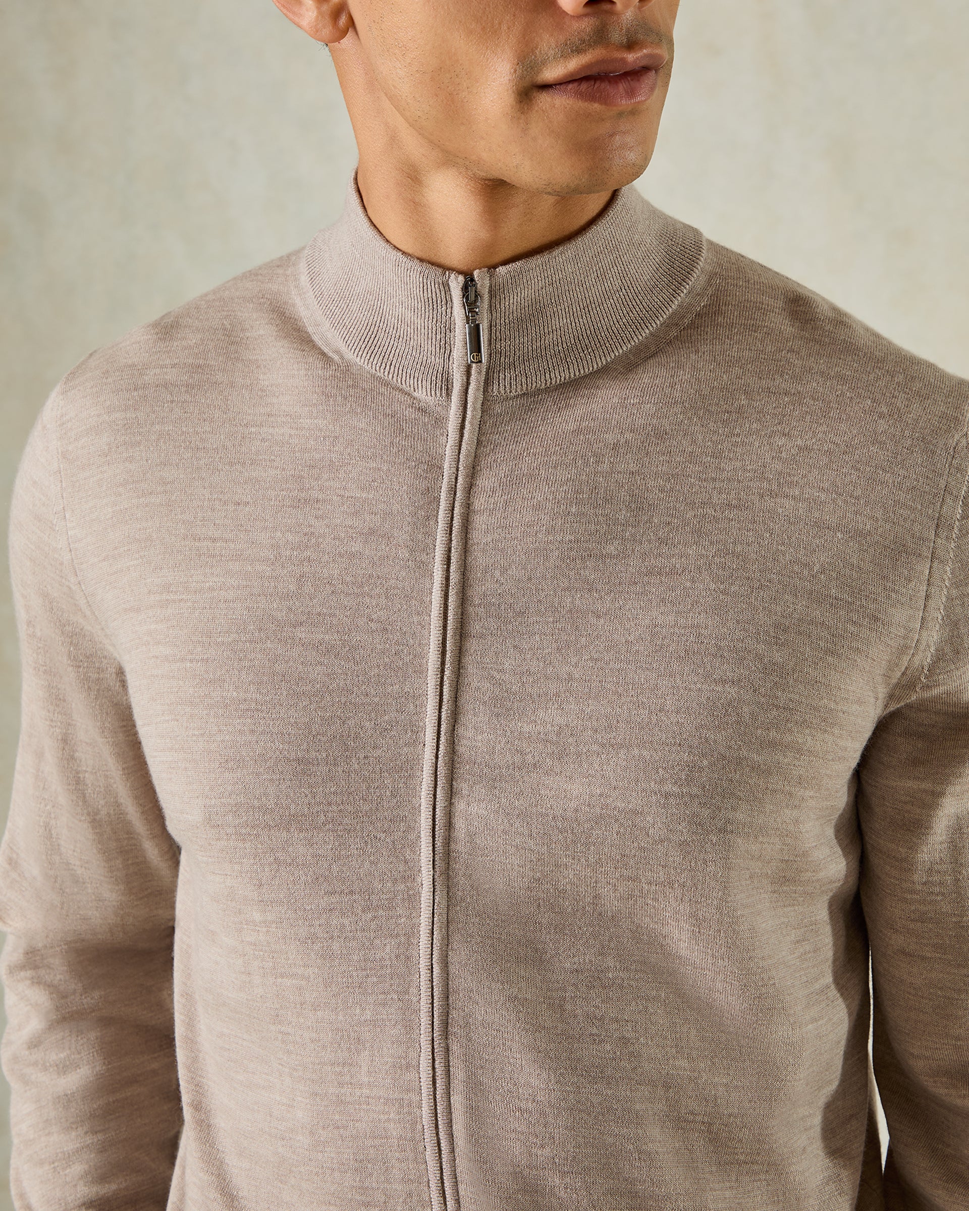 Fraser Ultrafine Merino Wool Full Zip Merino Knit Stone
