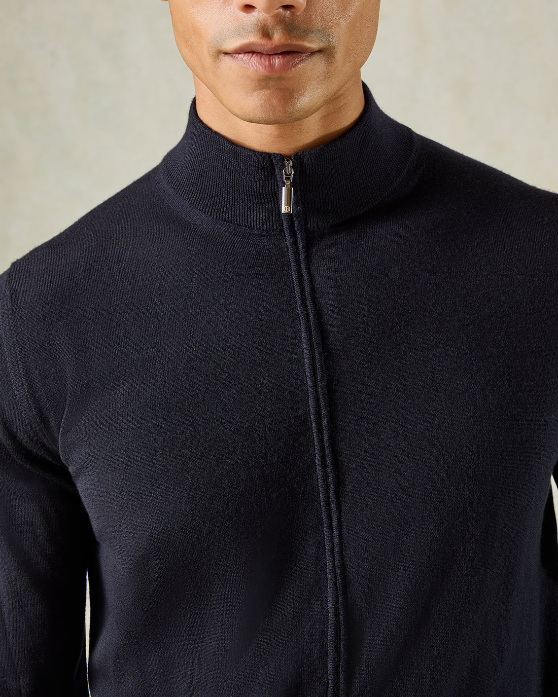 Fraser Ultrafine Merino Wool Full Zip Knit Dark Navy