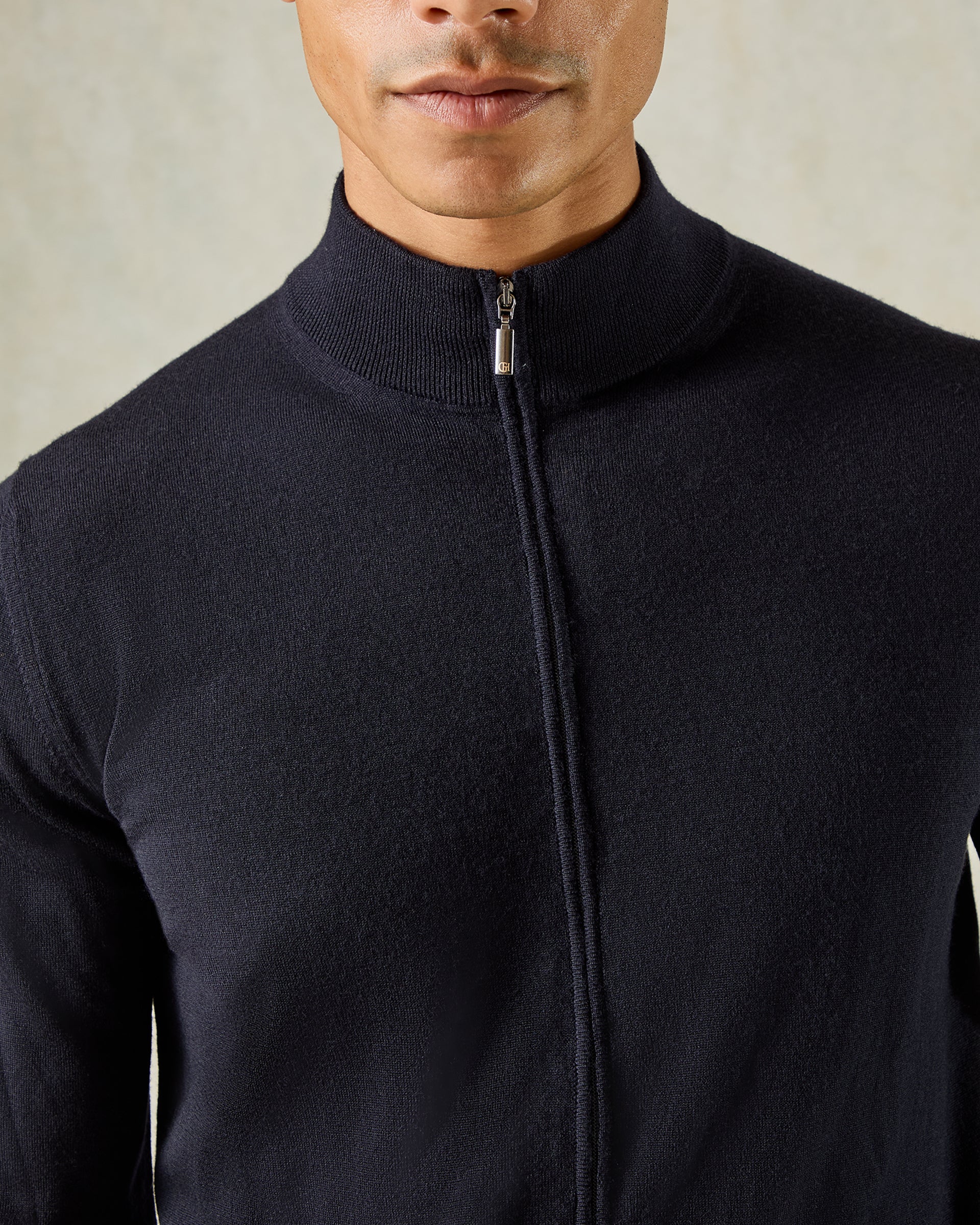 Fraser Ultrafine Merino Wool Full Zip Knit Navy
