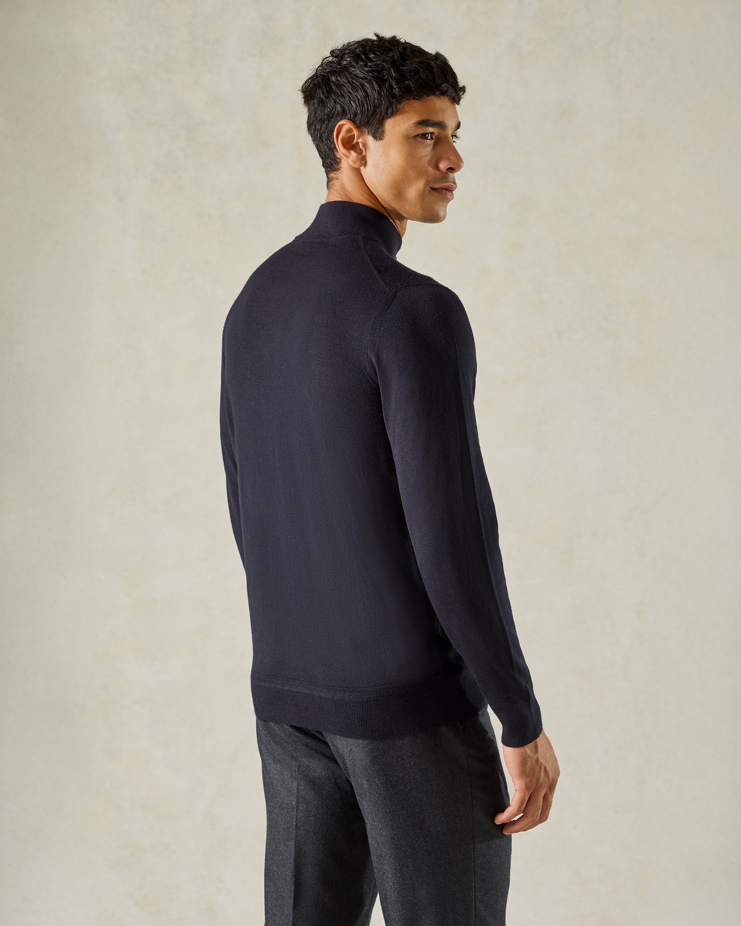 Fraser Ultrafine Merino Wool Full Zip Knit Navy