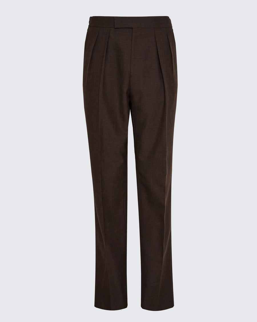 Gavin Double Pleated Virgin Wool Trouser Brown