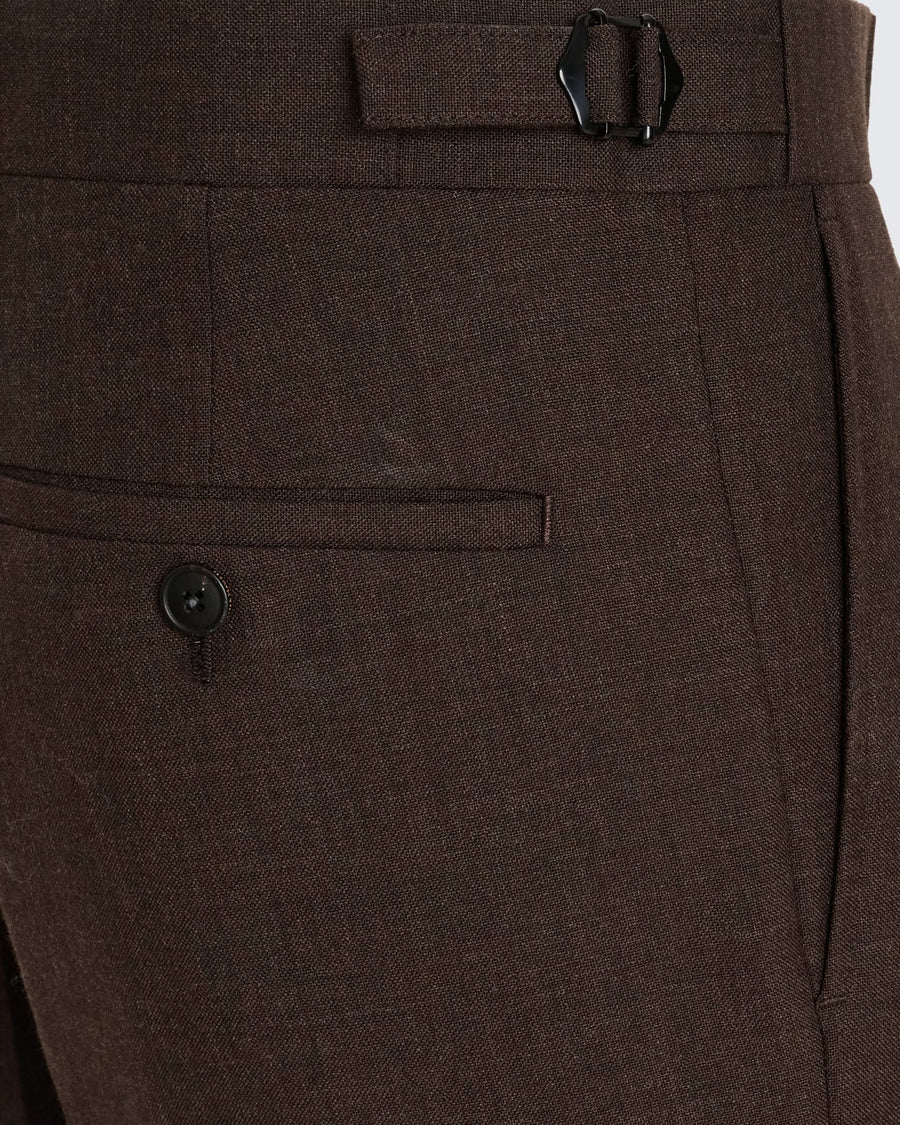 Gavin Double Pleated Virgin Wool Trouser Brown