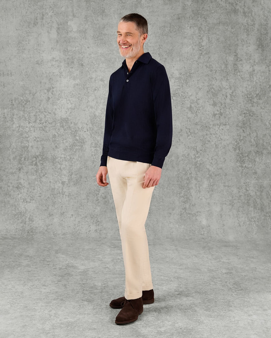 Grant Ultrafine Merino Wool Polo Shirt Navy