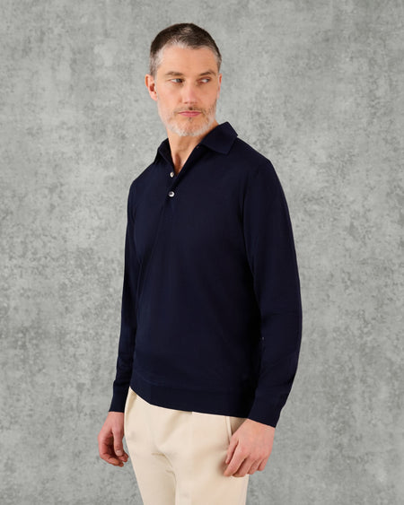 Grant Ultrafine Merino Wool Polo Shirt Navy