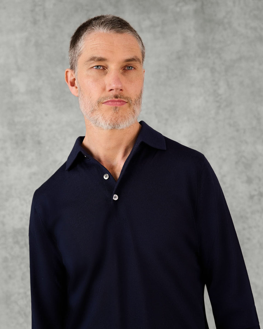 Grant Ultrafine Merino Wool Polo Shirt Navy