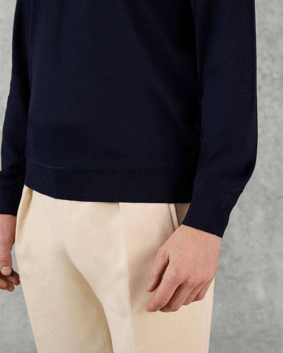 Grant Ultrafine Merino Wool Polo Shirt Navy