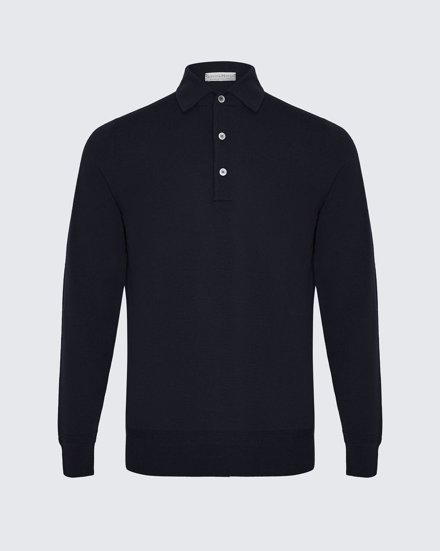 Grant Ultrafine Merino Wool Polo Shirt Navy