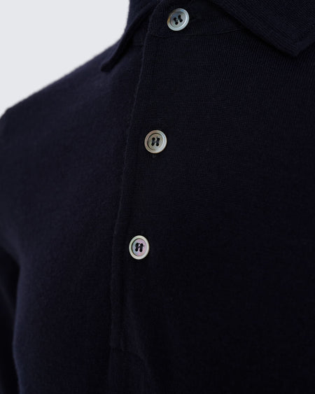 Grant Ultrafine Merino Wool Polo Shirt Navy