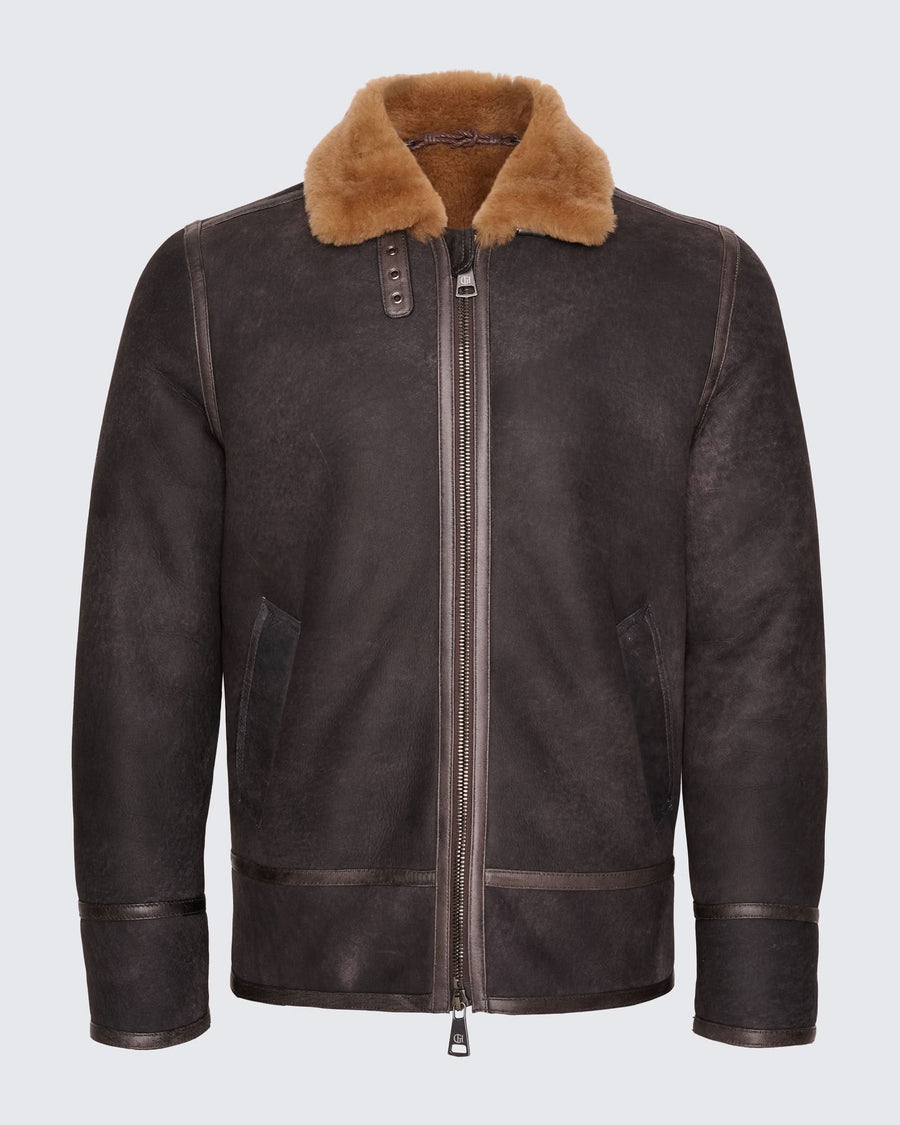 Gregor Shearling Bomber Jacket Dark Brown